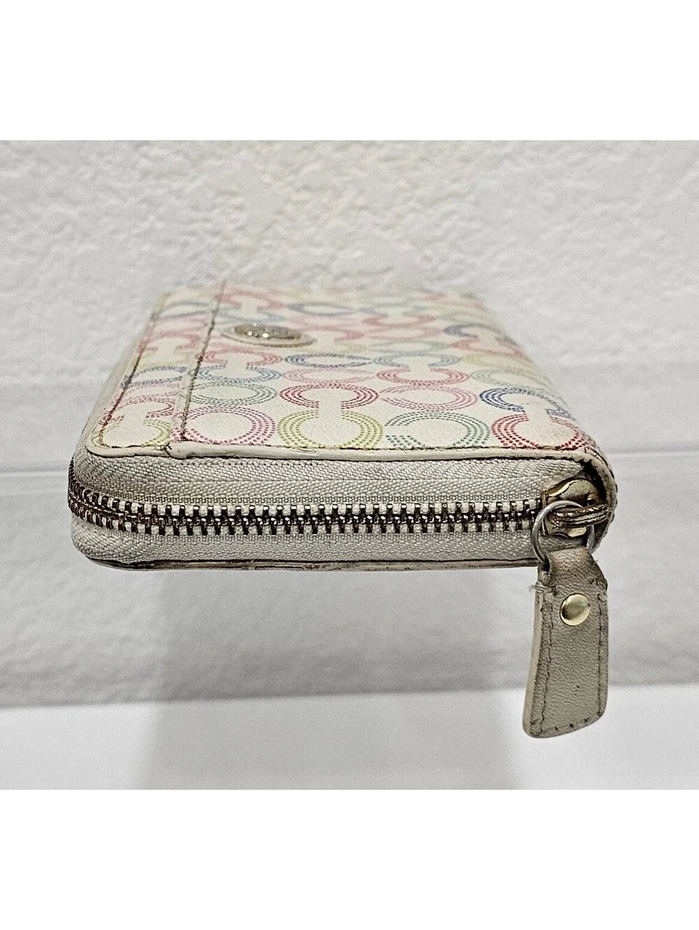 Coach Signature C Dot Cream Multicolor Accordion Zip Around Wallet